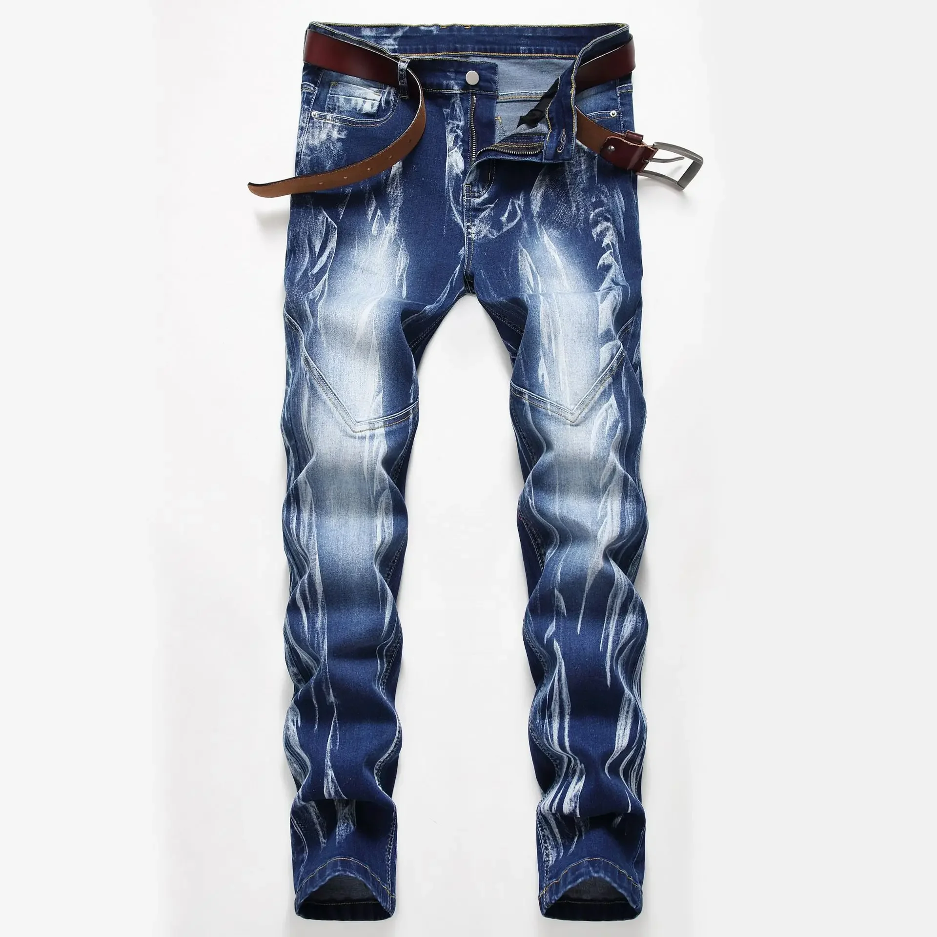 Streetwear Brand Popular - แฟชั่นพิมพ์ผู้ชายความยืดหยุ่น Slim Skinny กางเกงยีนส์ยอดนิยมรูปแบบสเปรย์ DenimTrousers ชาย