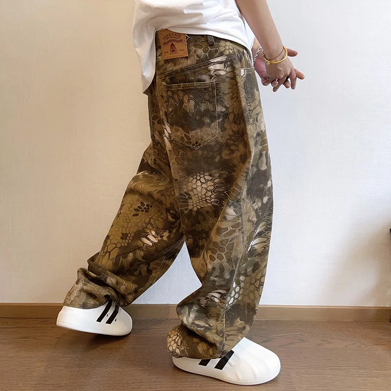 Streetwear Brand Popular - ใหม่ผู้ชาย Chic งูพิมพ์ Streetwear กางเกงยีนส์ชาย Designer