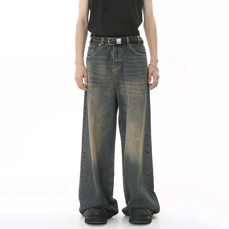 Streetwear Brand Popular - ใหม่ผู้ชาย Baggy ตรงขากว้างขากางเกงยีนส์ชายแฟชั่น Vintage Wash Casual