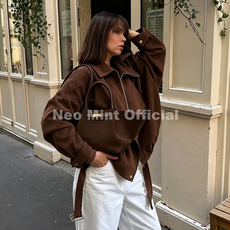 เสื้อแจ็คเก็ตหนังกลับสีน้ำตาลโ - Streetwear Brand Designs บทวิจารณ์และราคา